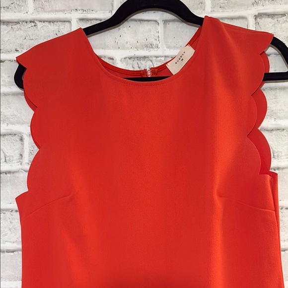 Everly Dress size large Sheath Orange red Classic Scallop Sleeve Zip - Picture 5 of 8